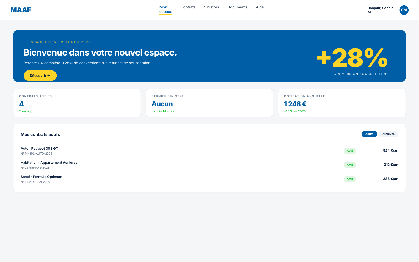 MAAF espace client digital — refonte UX +28% conversion par RYADESIGN