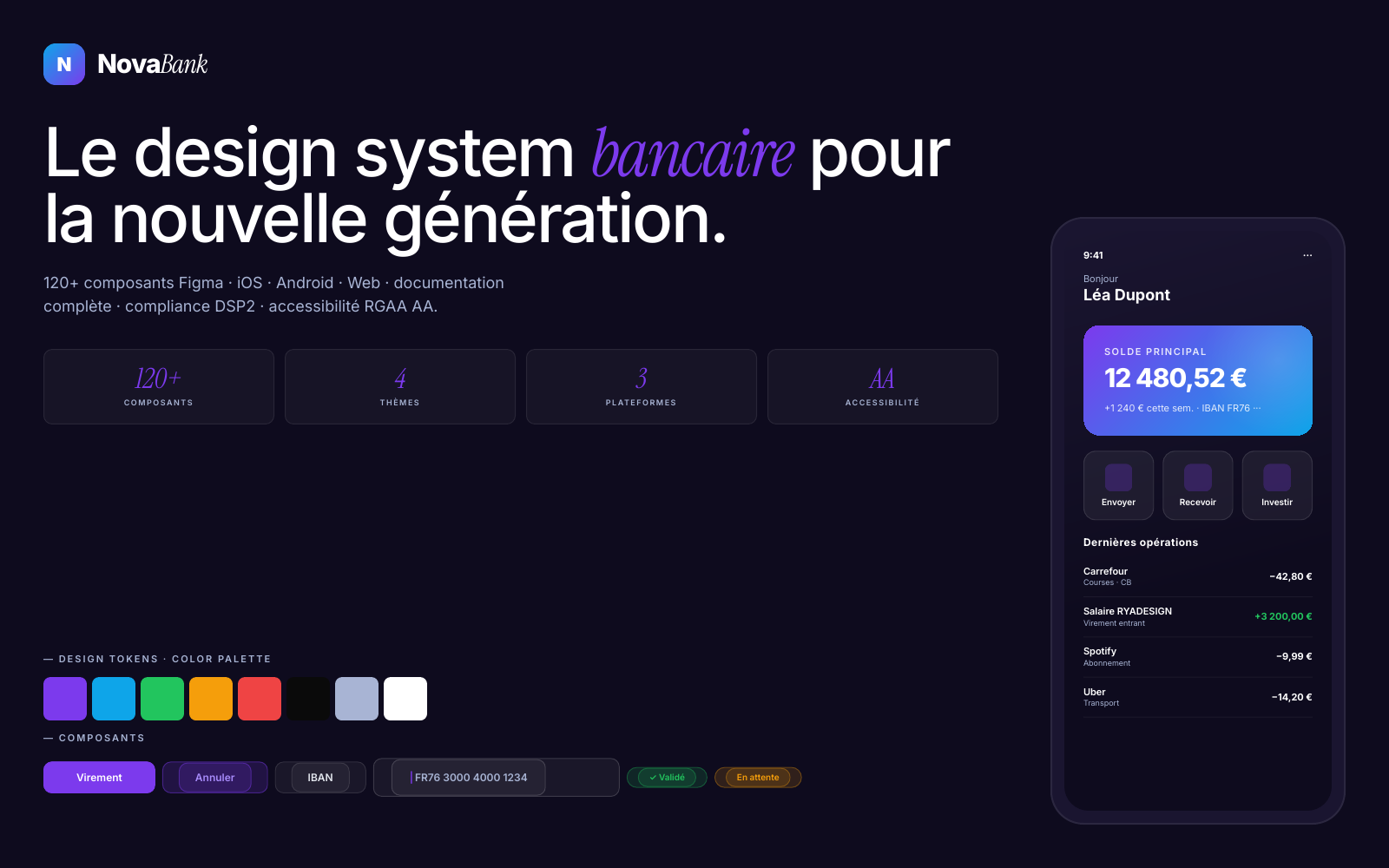 NovaBank design system bancaire — 120+ composants Figma + app mobile par RYADESIGN