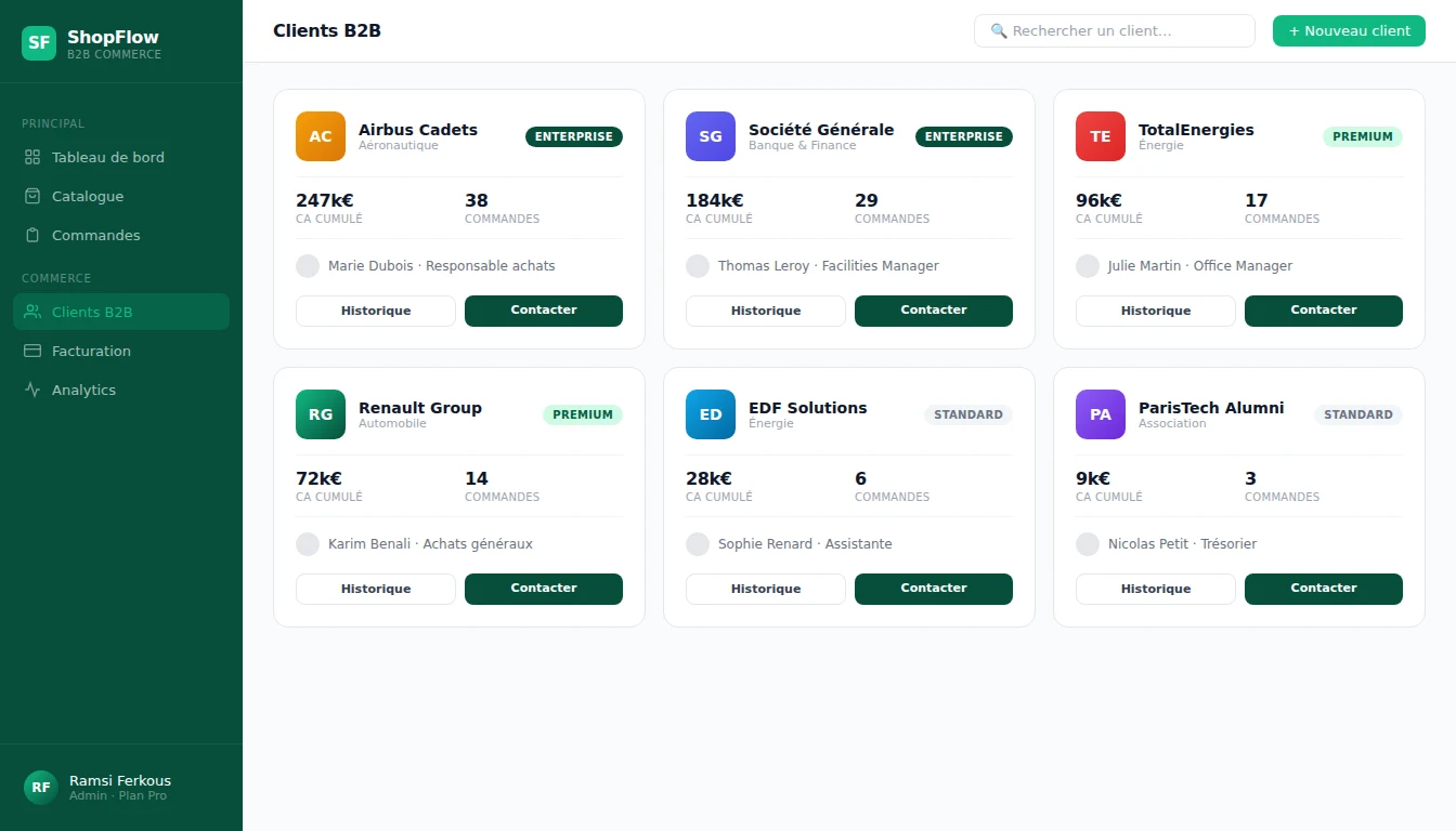ShopFlow — répertoire clients B2B
