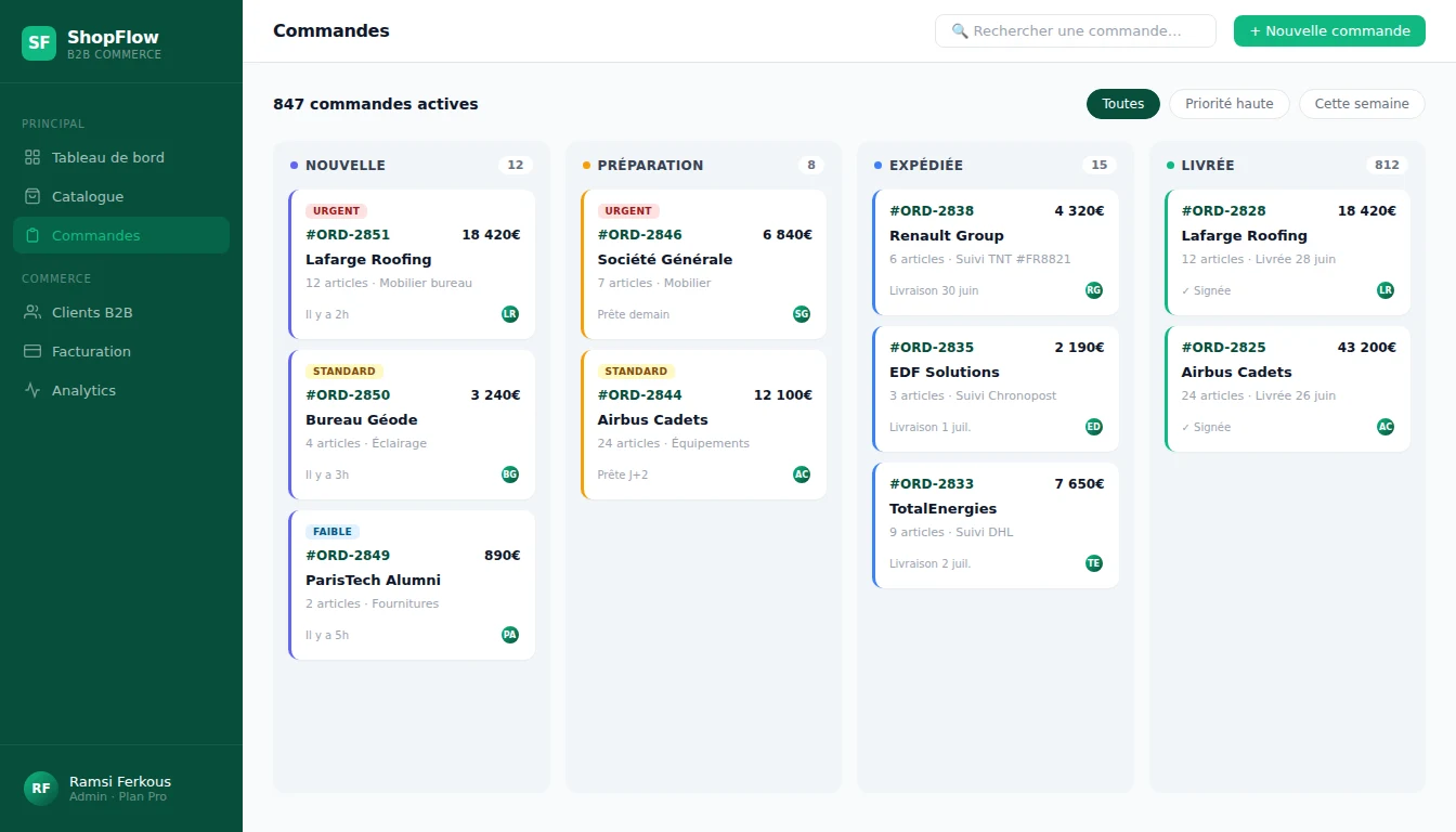 ShopFlow — commandes en kanban
